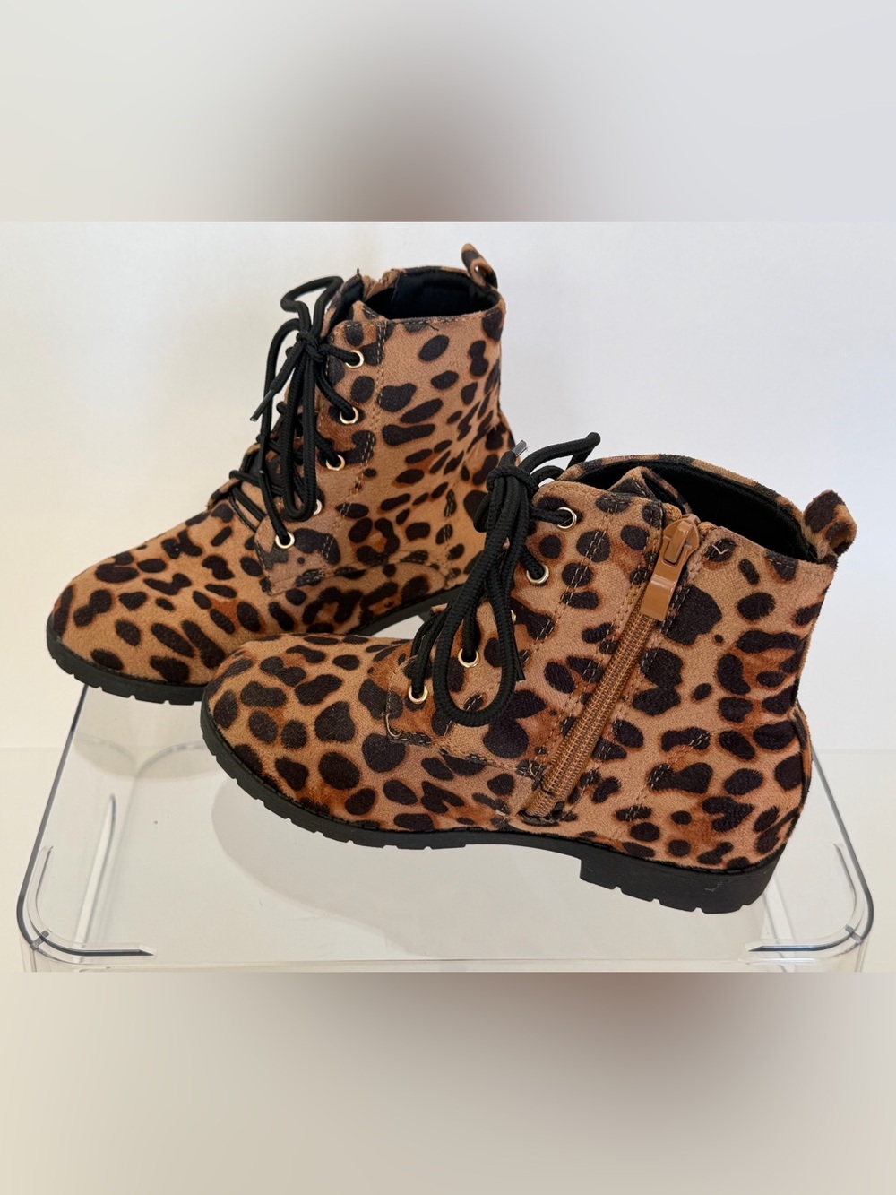 Lucky Top Girls Leopard Print Combat Boots Size 2